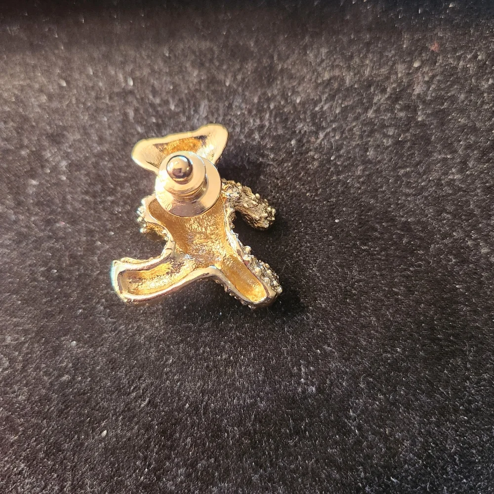 Gold Teddy Bear Brooch with Red Bow